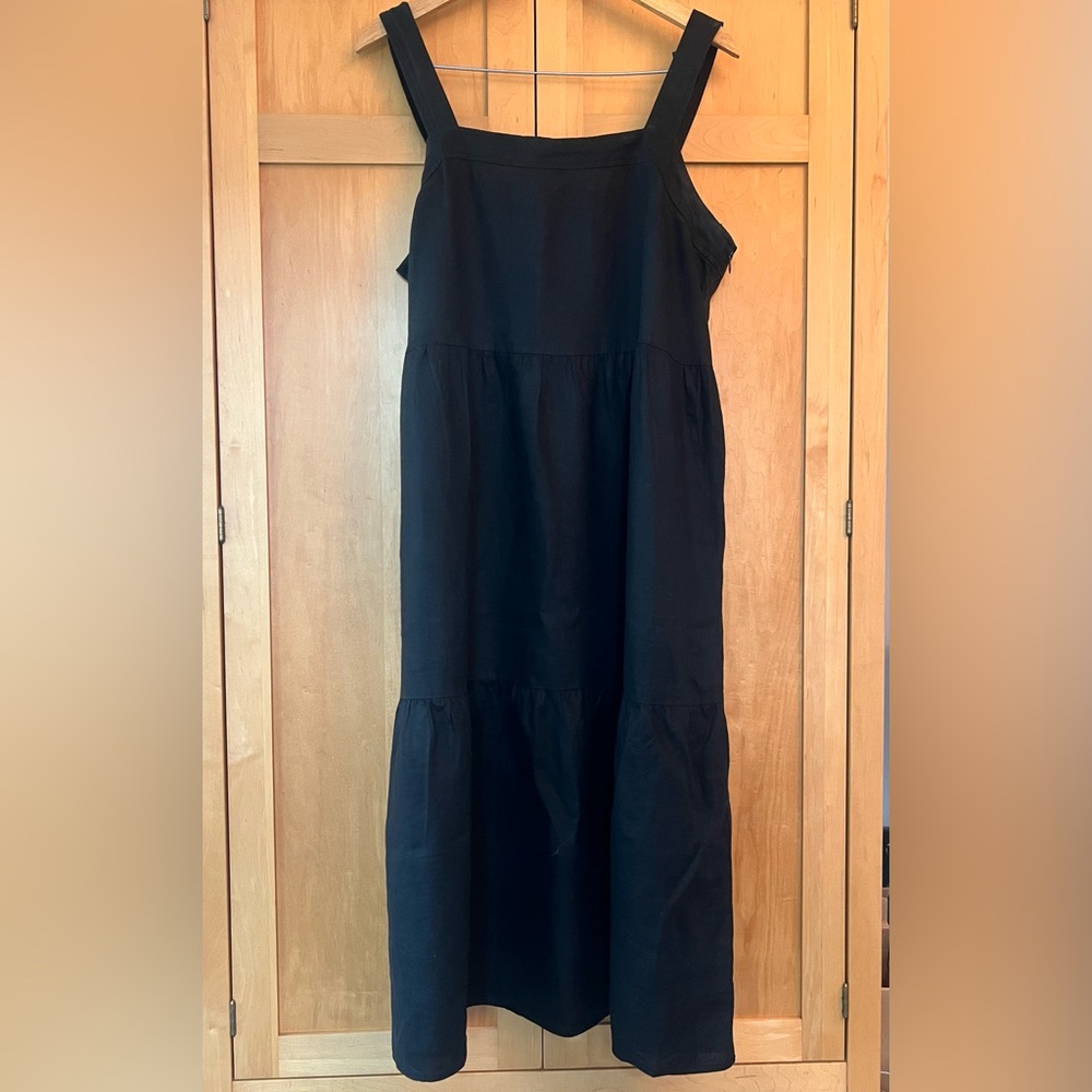 Eileen Fisher Black Linen Sleeveless Tiered Midi Dress - Picture 4 of 8